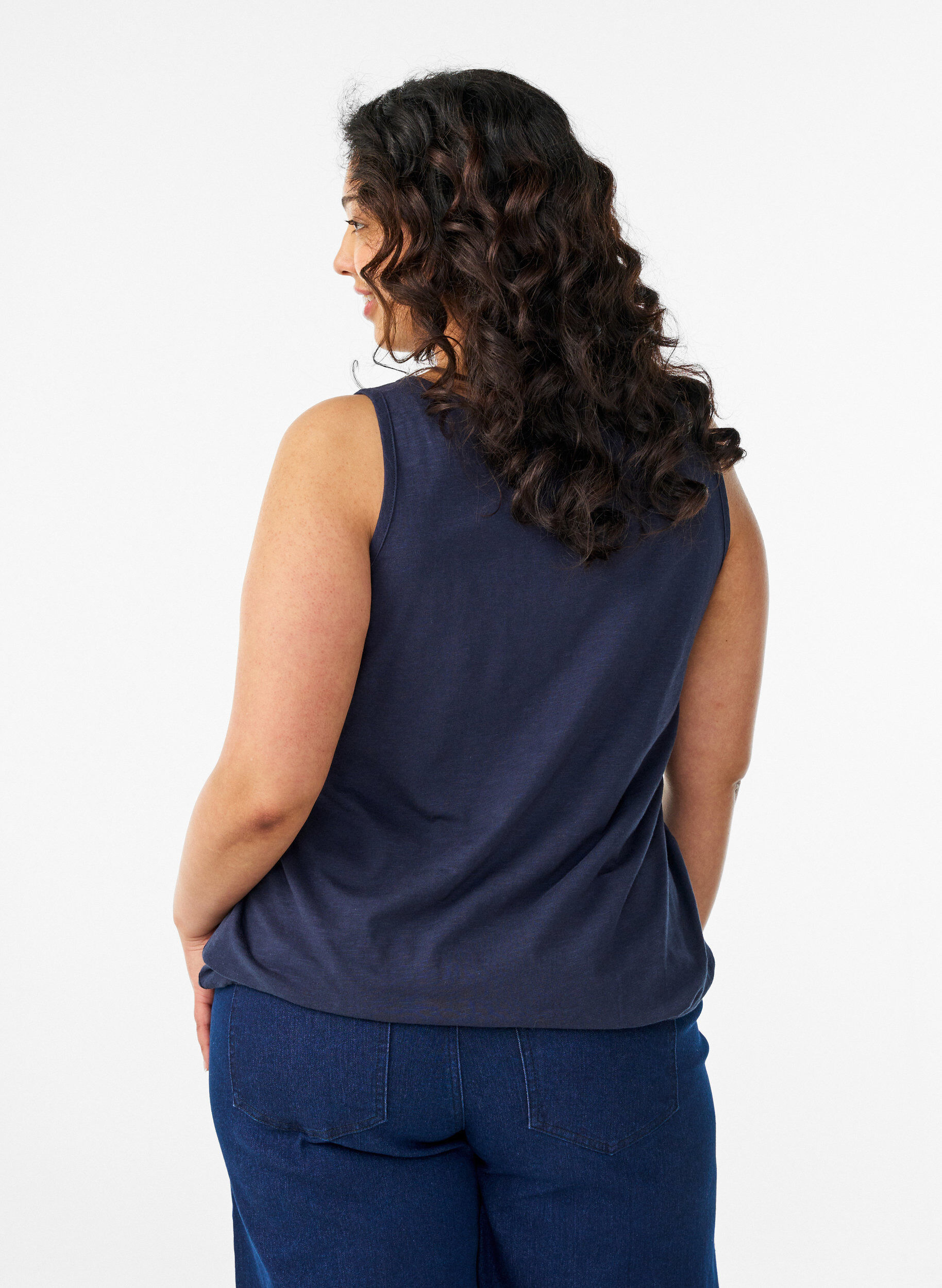 Zizzifashion Tank top in organic cotton with V-neck and buttons, Blue, Model image number 2