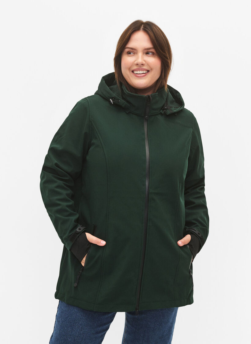 Short softshell jacket with detachable hood, Green, Model image number 0