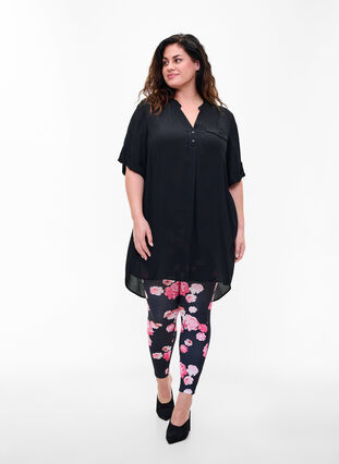 Viscose tunic with short sleeves, Black, Model image number 2