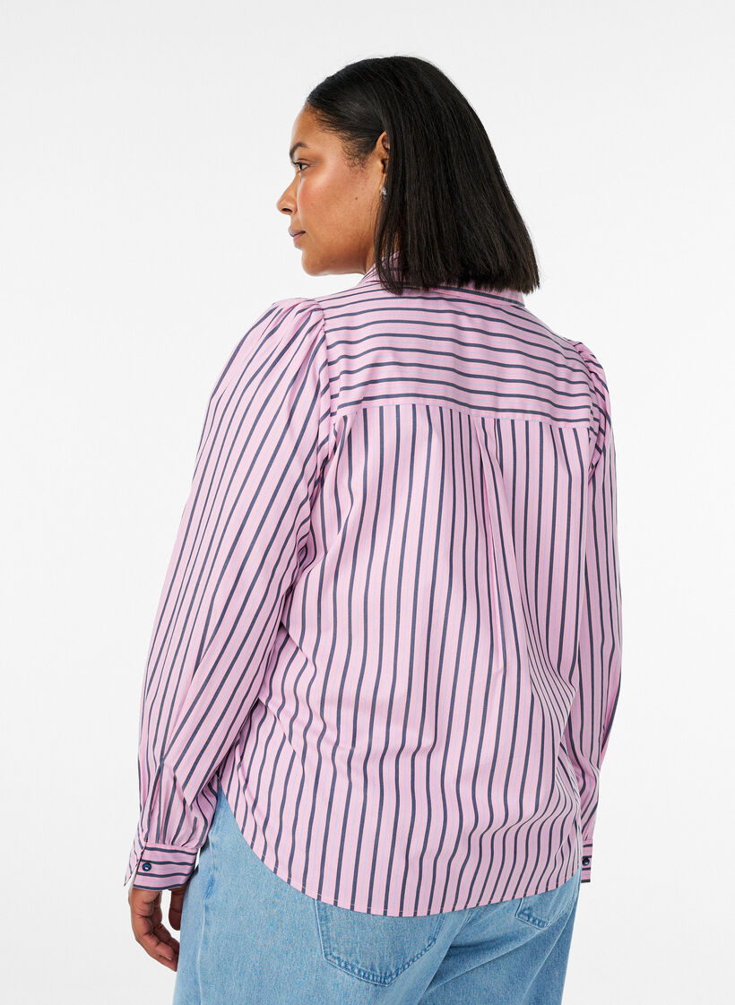 Striped shirt with a classic collar and long sleeves, Pink, Model image number 2