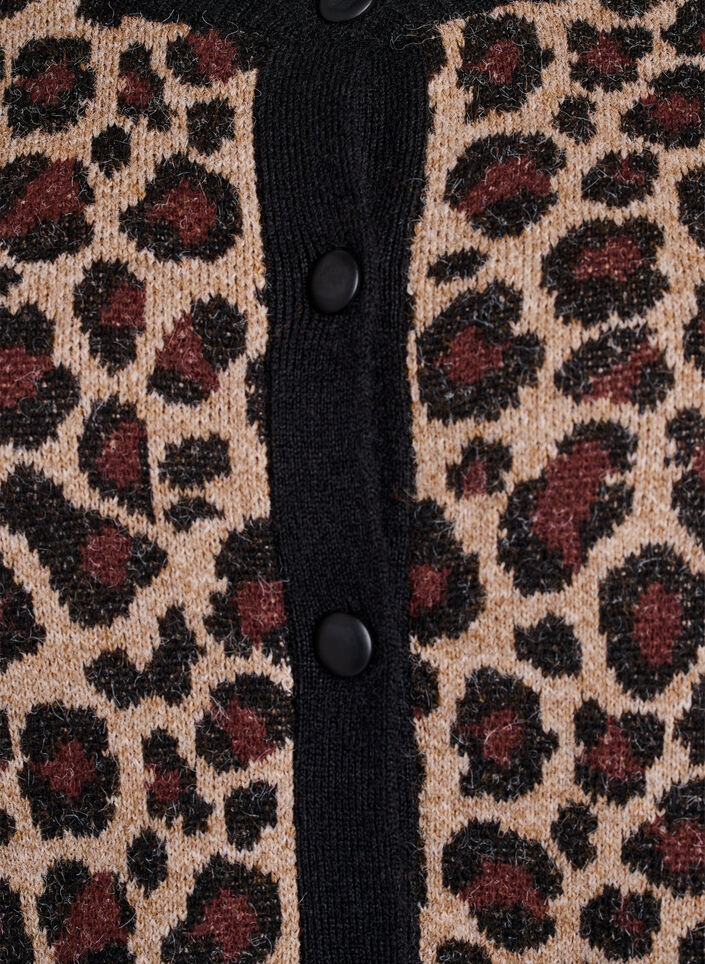 Cardigan with leopard pattern and contrast trim, Black, Packshot image number 2