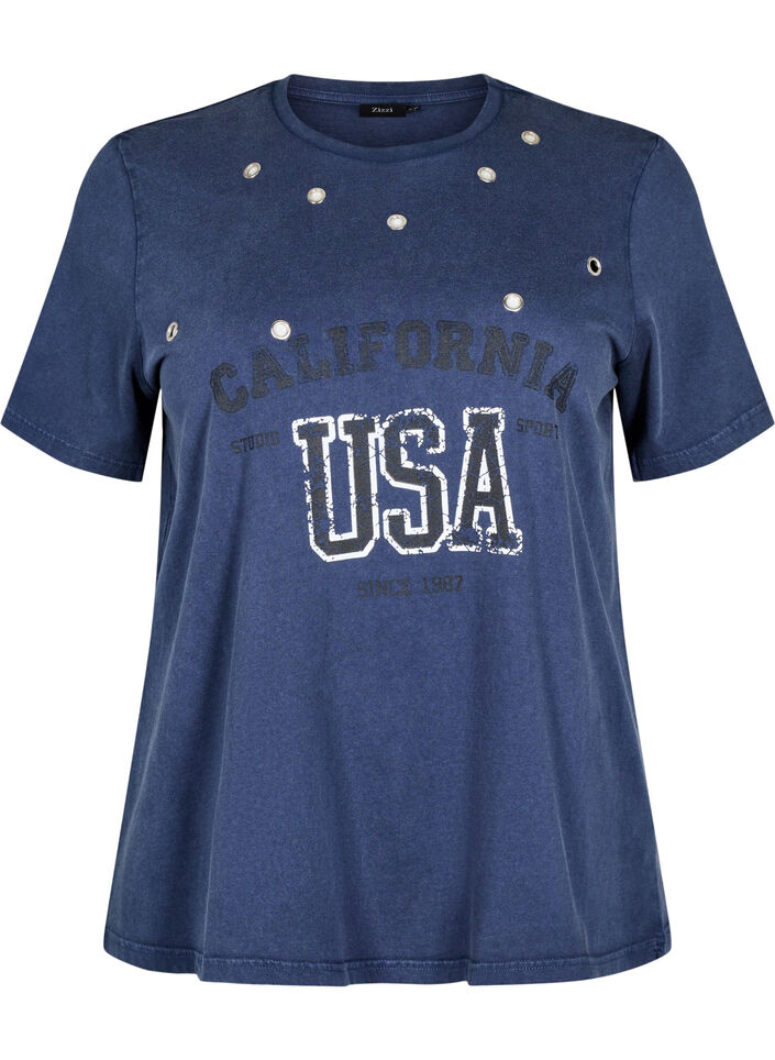 T-shirt with eyelets and print, Navy Washed , Packshot image number 0