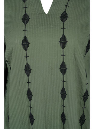 Patterned cotton dress with v-neck and long sleeves, Thyme, Packshot image number 2