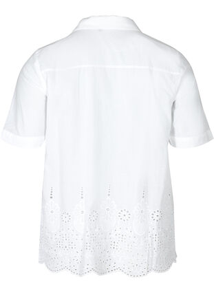 Short-sleeved shirt with broderie anglaise, Bright White, Packshot image number 1
