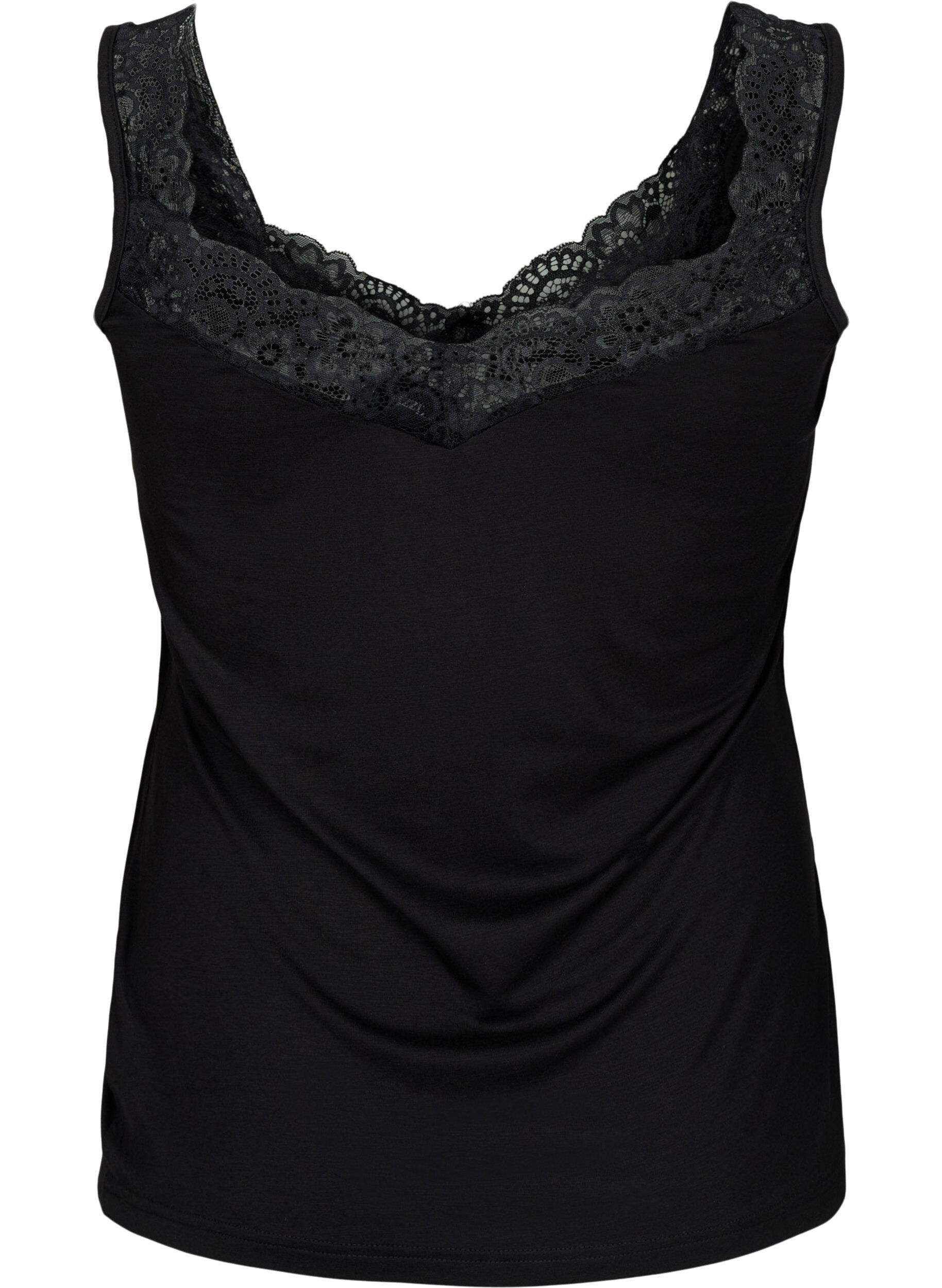 ZizzifashionViscose top with lace edge, Black, Packshot image number 1