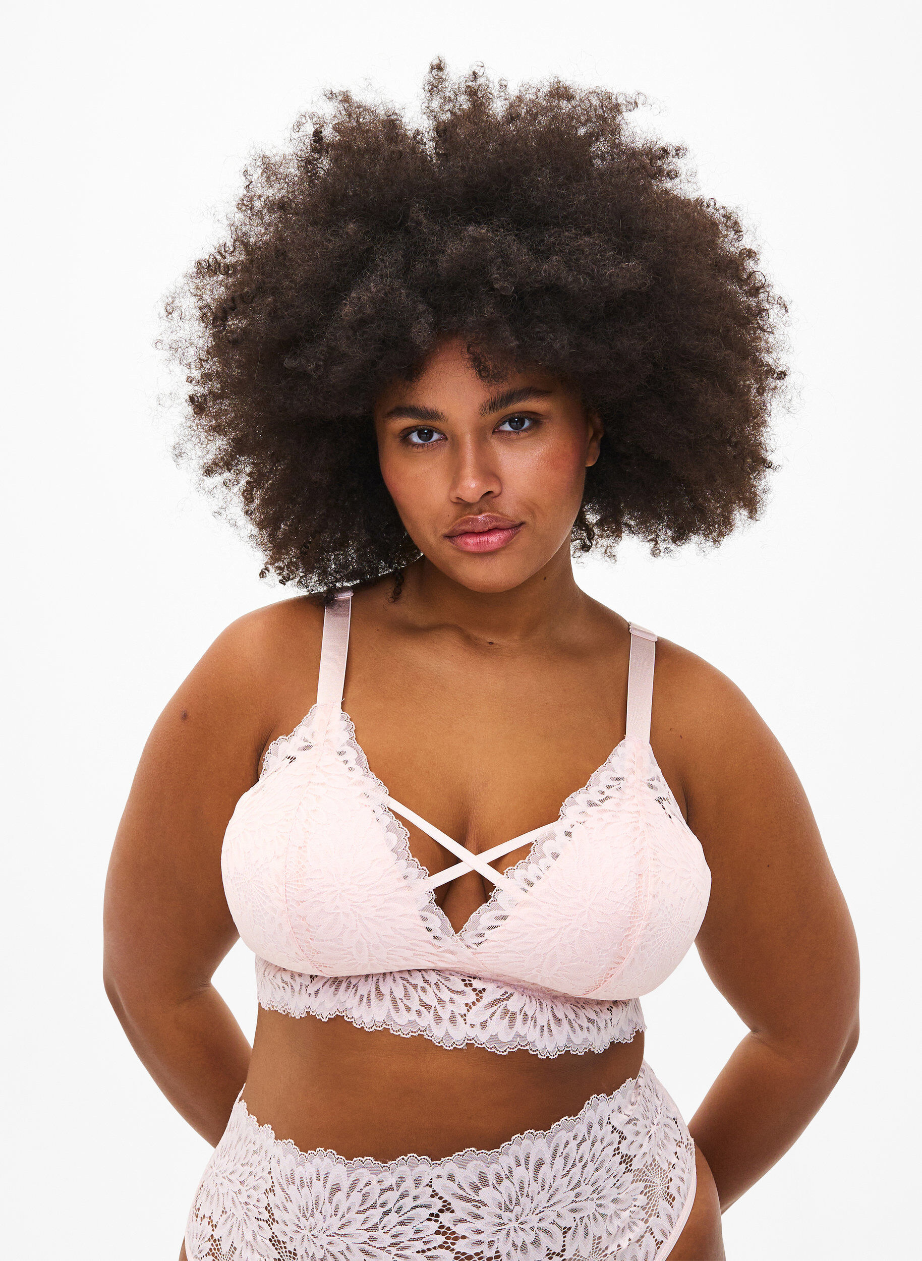 Zizzifashion Bralette with string detail and soft padding, Rose, Model image number 0