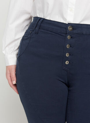 Close-fitting trousers with a button-fastening, Dark Blue, Model image number 2