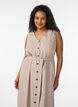 Sleeveless striped midi dress in linen and viscose, Beige, Model image number 2