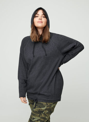 Sweatshirt with a drawstring hem, Black Mel., Model image number 0