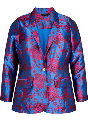 Floral blazer with pearl button, Blue Quartz Jaquard, Packshot image number 0