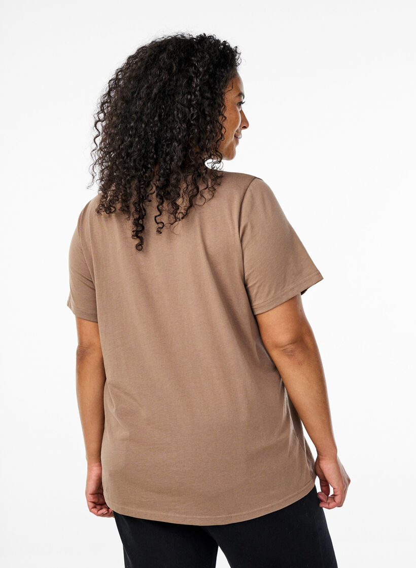V-neck T-shirt, Brown, Model image number 2
