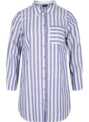 Long striped shirt in cotton, Blue Y/D, Packshot image number 0