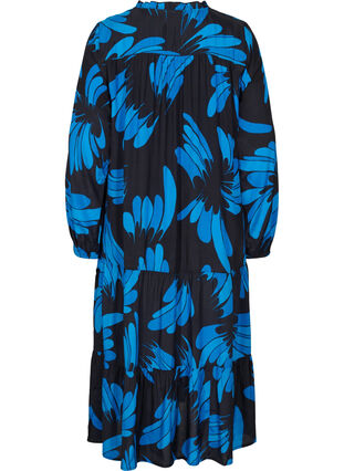 Printed viscose midi dress with buttons, Dark Blue AOP, Packshot image number 1