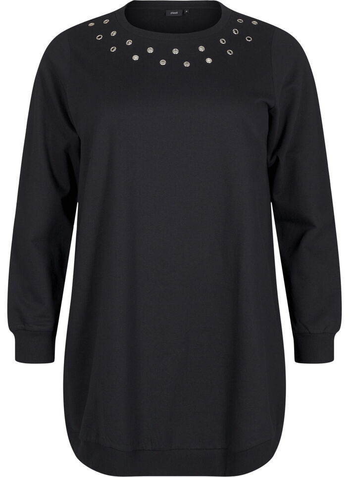 Sweat tunic with metal details, Black, Packshot image number 0