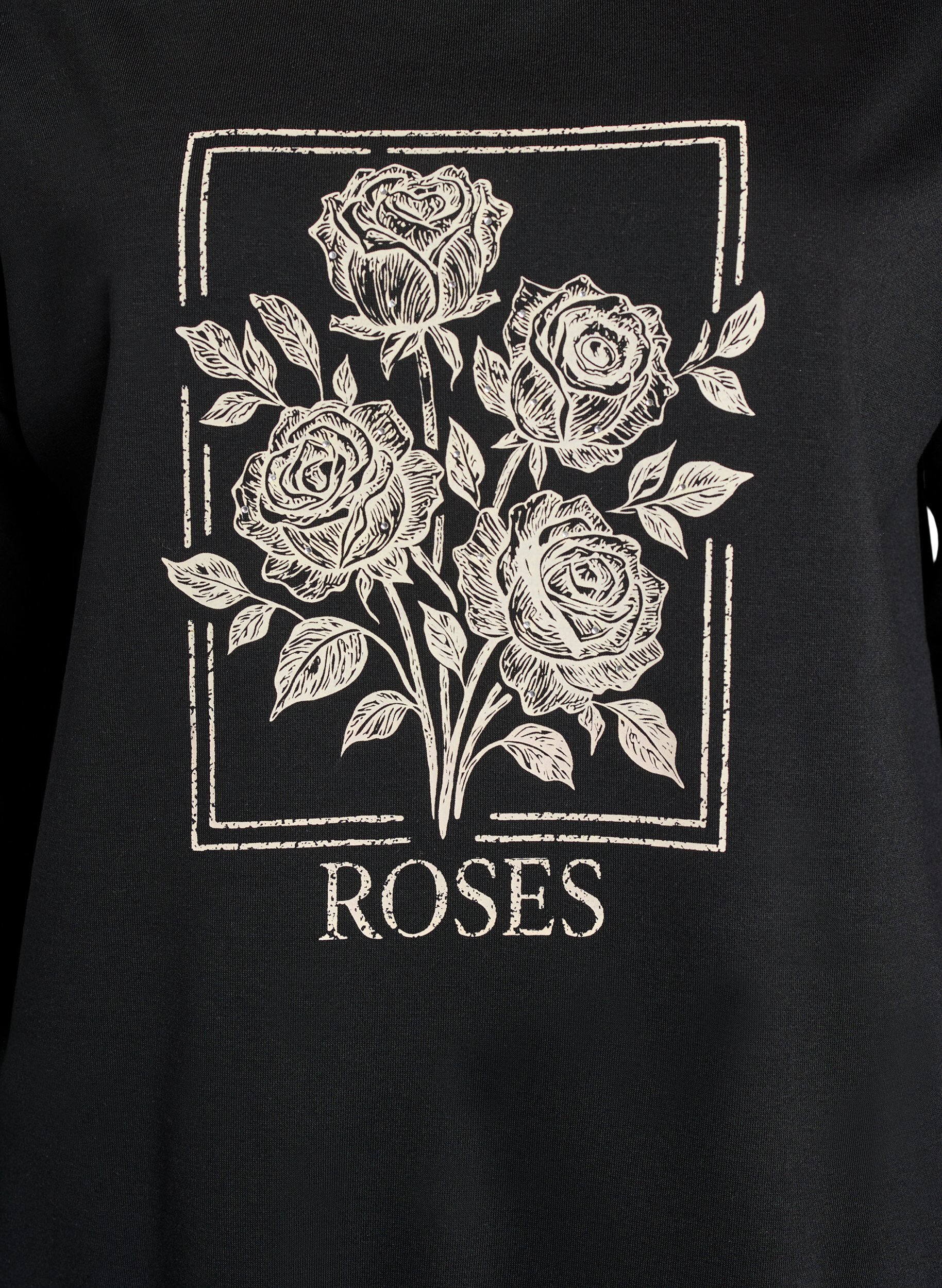 ZizzifashionSweatshirt with rose print and rhinestones, Black, Packshot image number 2