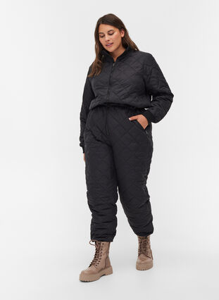 Quilted thermal ski suit with adjustable drawstring, Black, Model image number 0