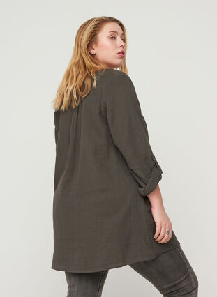 Cotton tunic with 3/4-length sleeves, Khaki As Sample, Model image number 1