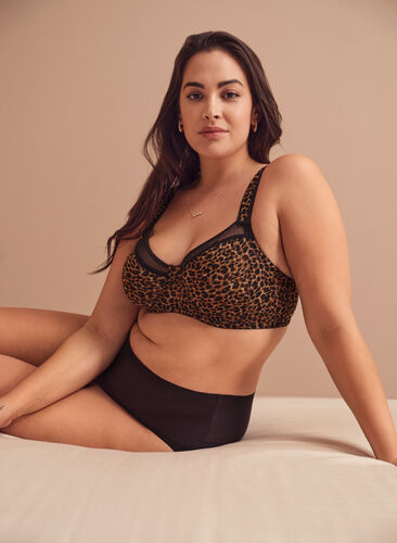 Bra  with leopard print and mesh, Leopard Print, Image image number 0