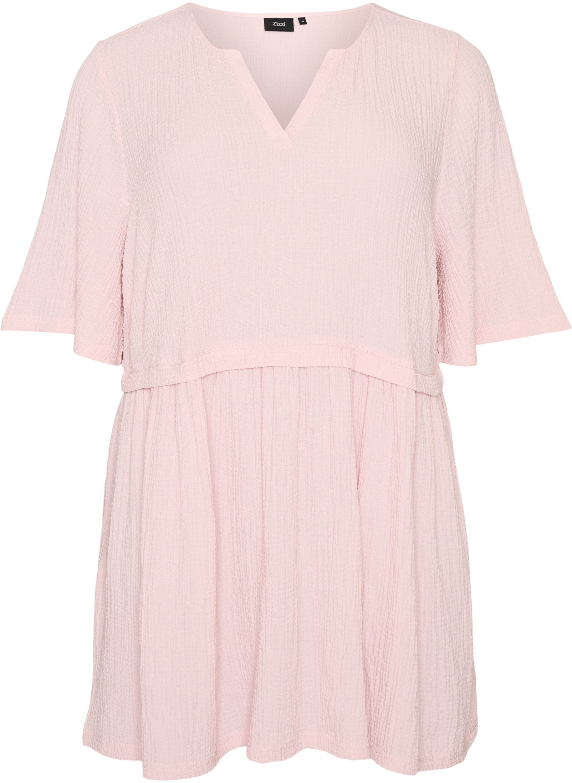 Zizzifashion Tunic with crinkled texture and 1/2 sleeves, Pink, Packshot image number 0