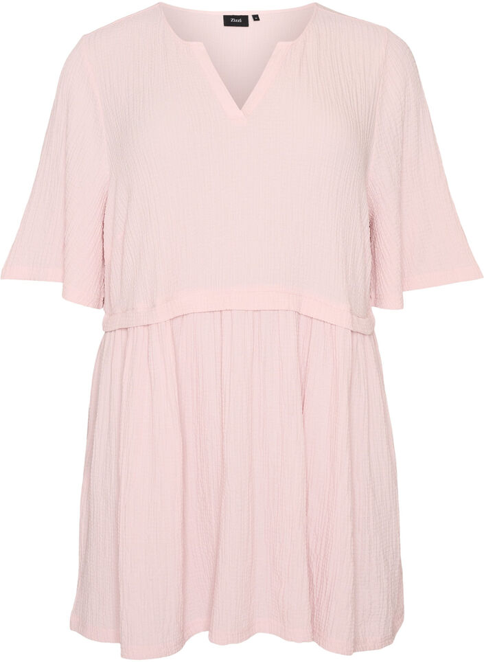 Tunic with crinkled texture and 1/2 sleeves, Pink, Packshot image number 0