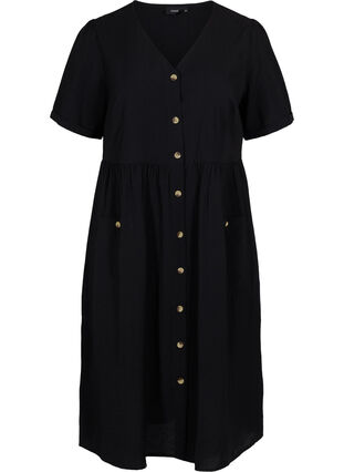 Short sleeve dress with buttons and pockets, Black, Packshot image number 0