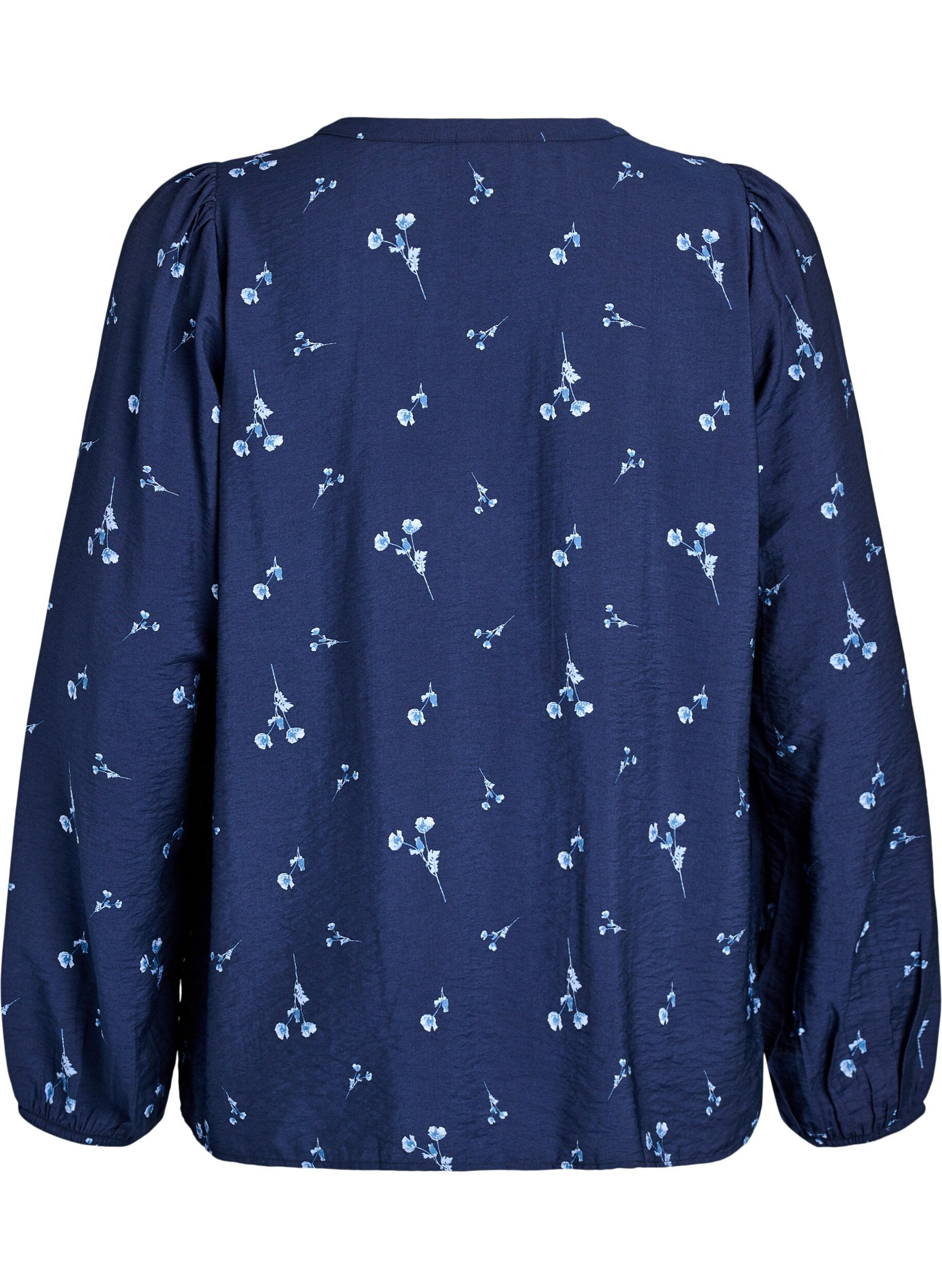 Zizzifashion Blouse with button fastening and small flowers, Blue, Packshot image number 1