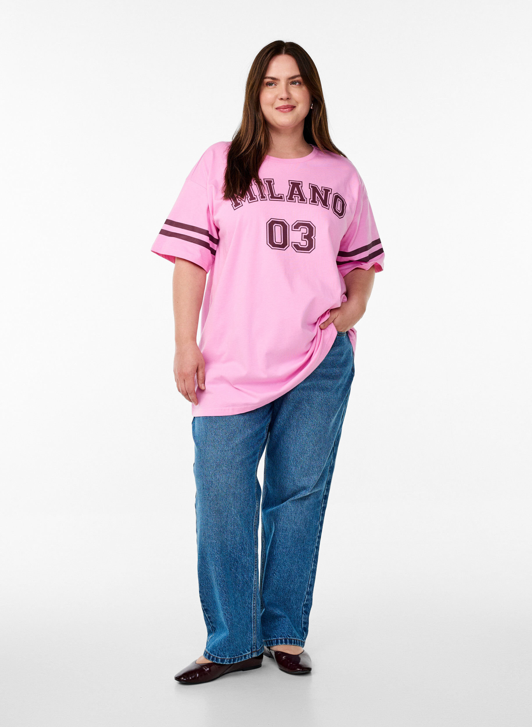 Zizzifashion Sporty oversized college T-shirt, Pink, Model image number 1