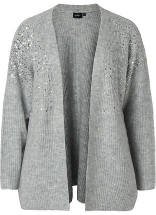 Knitted cardigan with sequins, Light Grey Melange, Packshot image number 0