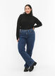 Viscose knit blouse with high neck and zipper, Black, Model image number 3