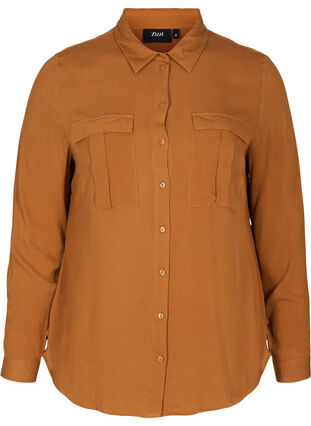 Viscose shirt with chest pockets, Argan Oil, Packshot image number 0