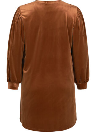 Velour dress with long puff sleeves, Brown ASS, Packshot image number 1