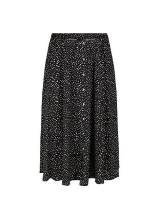 Viscose midi skirt with button and polka dots, Black w. Dot, Packshot image number 0