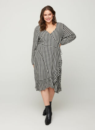 Checked viscose wrap dress, Check, Model image number 0