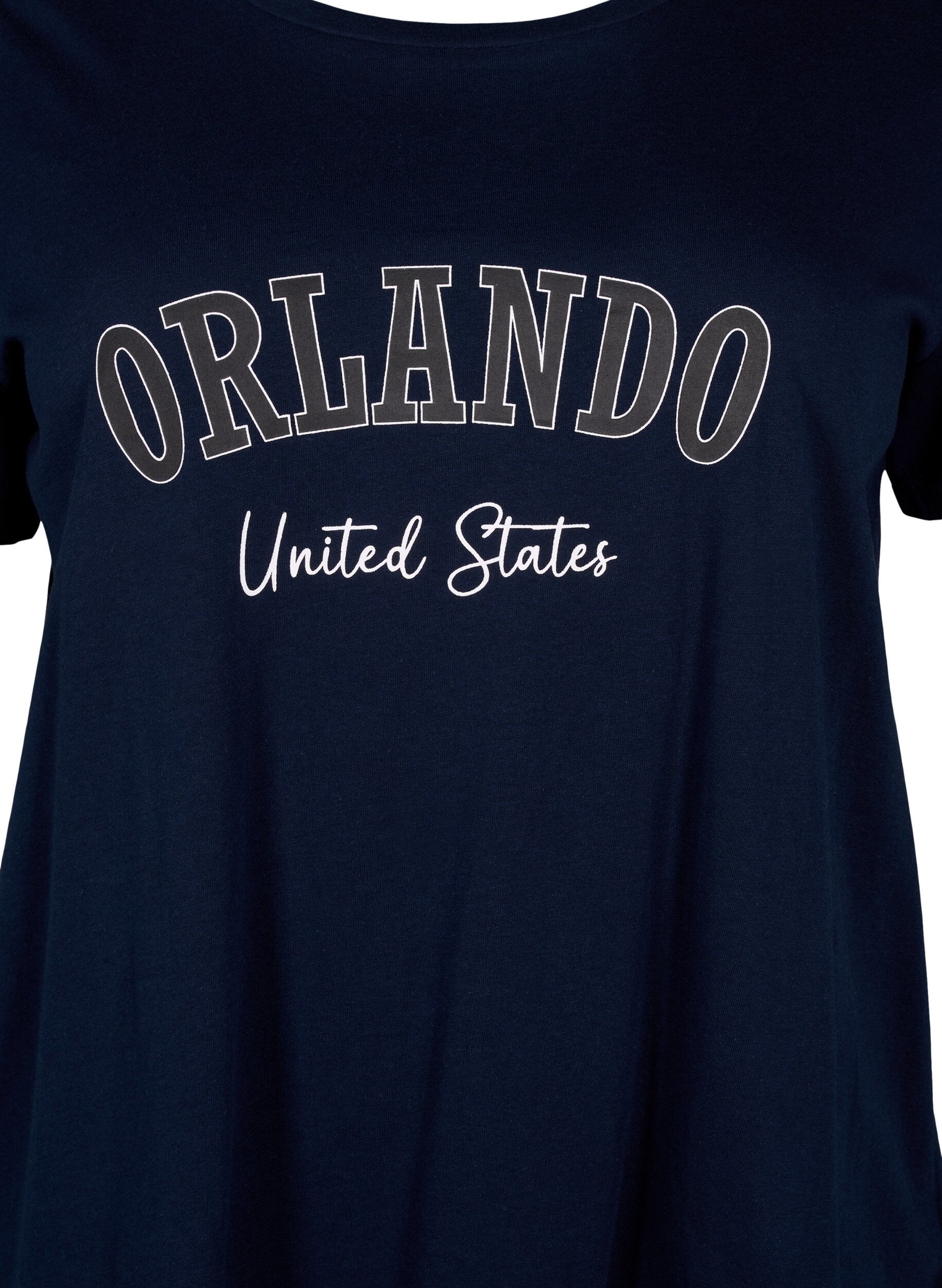 Zizzifashion Cotton T-shirt with text, Navy B. Orlando, Packshot image number 2