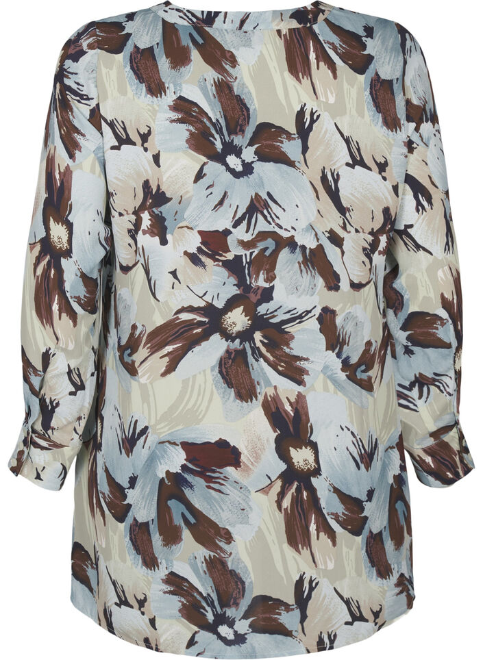 Long-sleeved tunic with print, Grey Flower AOP, Packshot image number 1