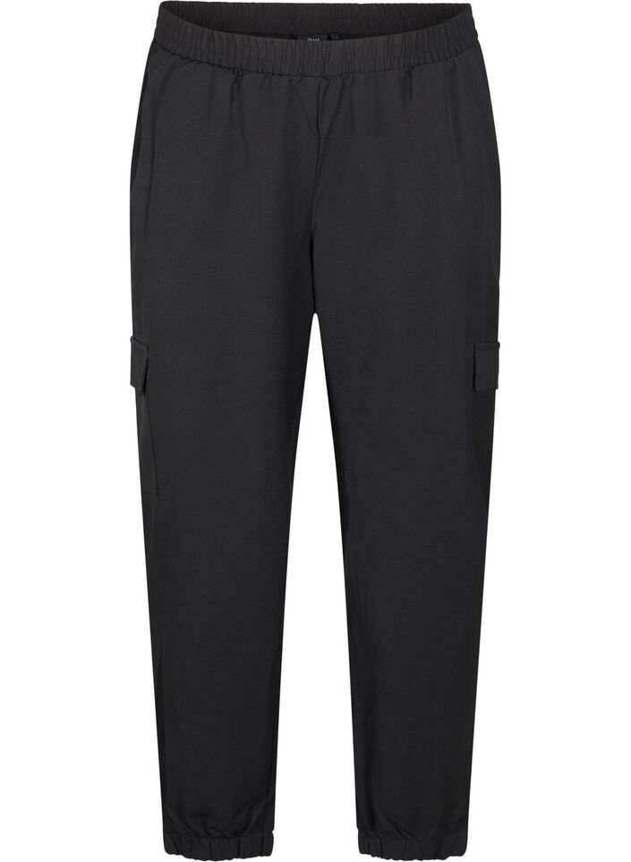 Trousers with cargo pockets and elasticated waist, Black, Packshot image number 0