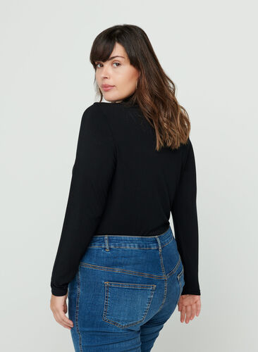 Close-fitting top with a high neck, Black, Model image number 1