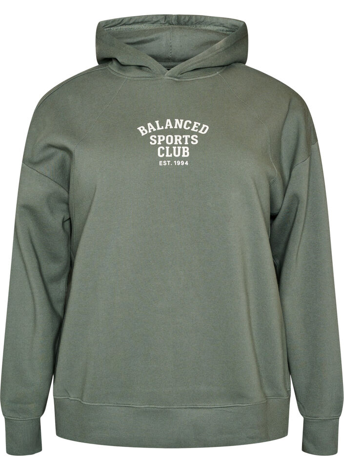 Hoodie with chest print, Green, Packshot image number 0