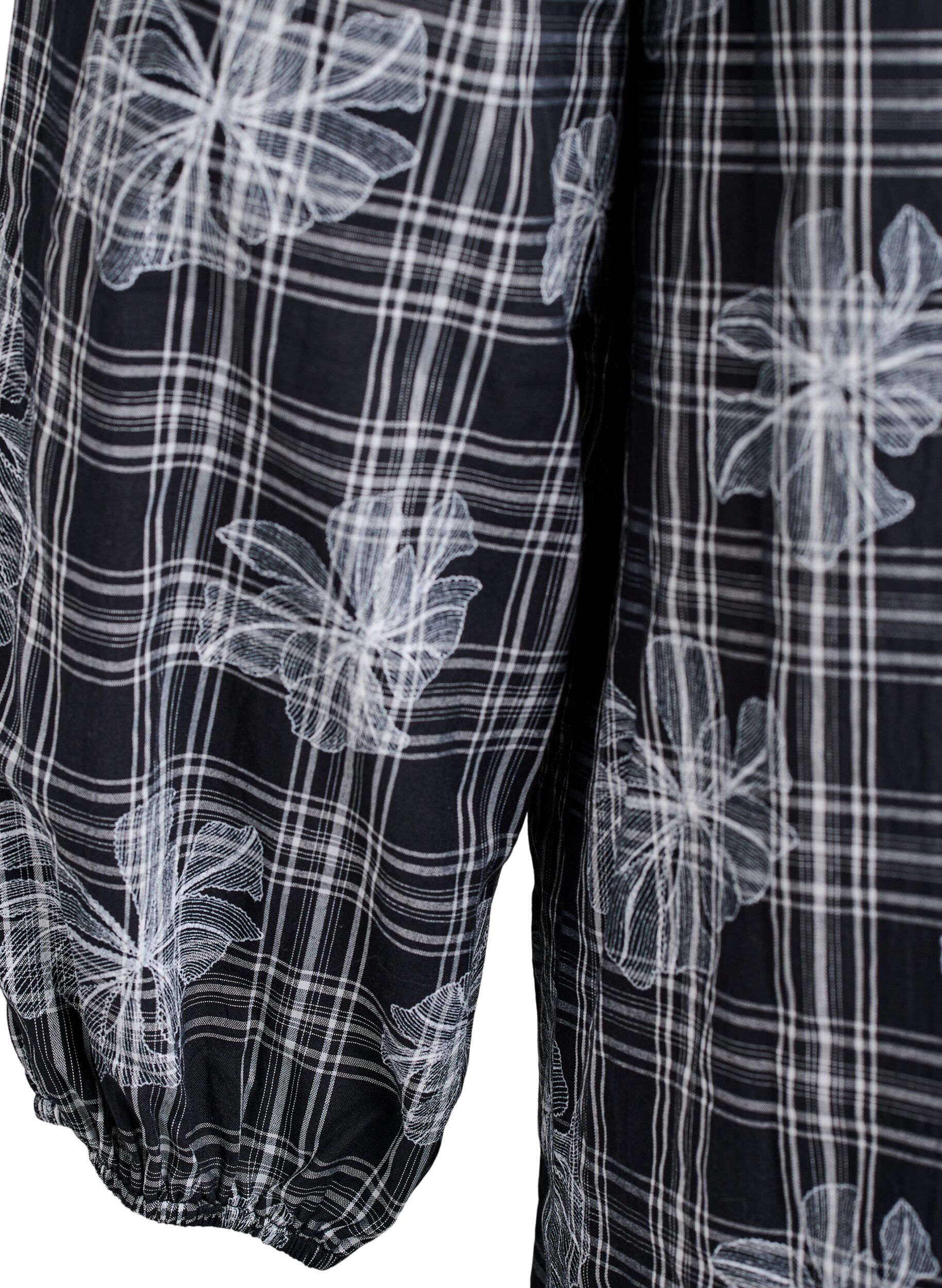 Zizzifashion Short dress with check and floral print, Black, Packshot image number 3