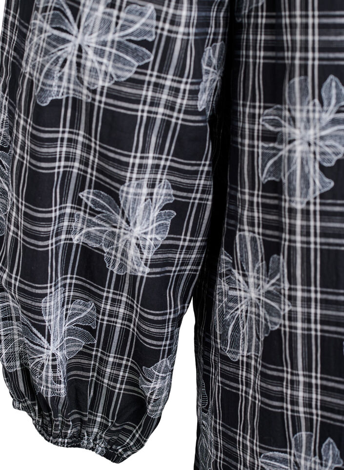 Short dress with check and floral print, Black, Packshot image number 3