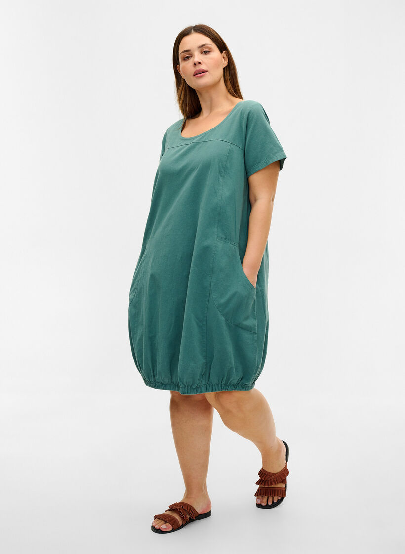 Short-sleeved cotton dress, Green, Model image number 1