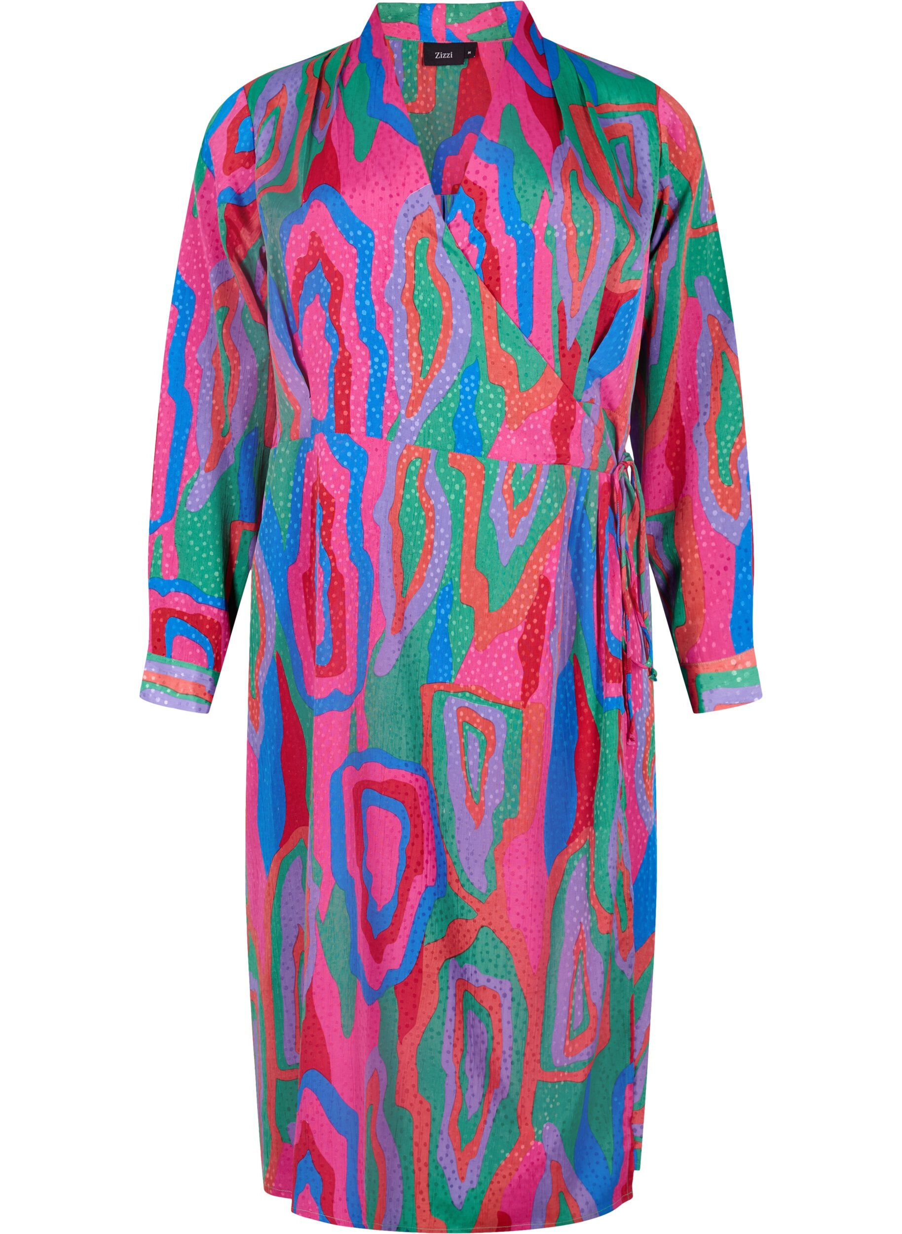 Zizzifashion Printed wrap dress with long sleeves, Colorfull Art Print, Packshot image number 0