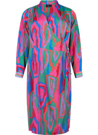 Printed wrap dress with long sleeves