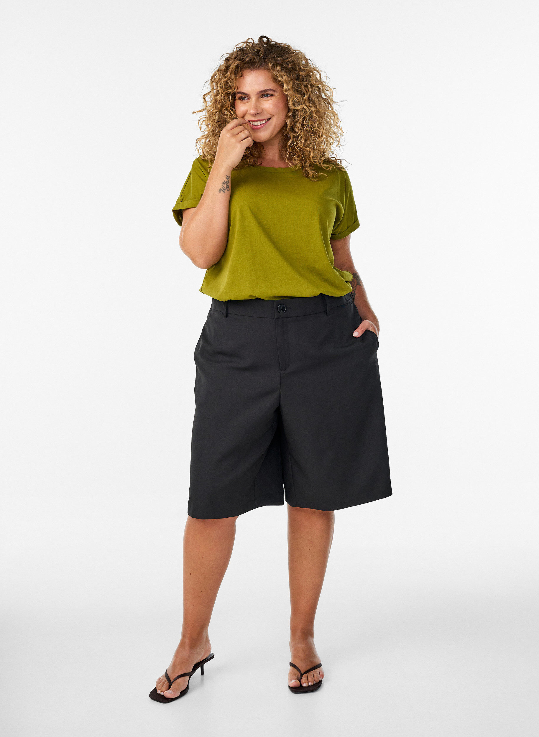 Zizzifashion Short sleeved cotton blend t-shirt, Green, Model image number 1