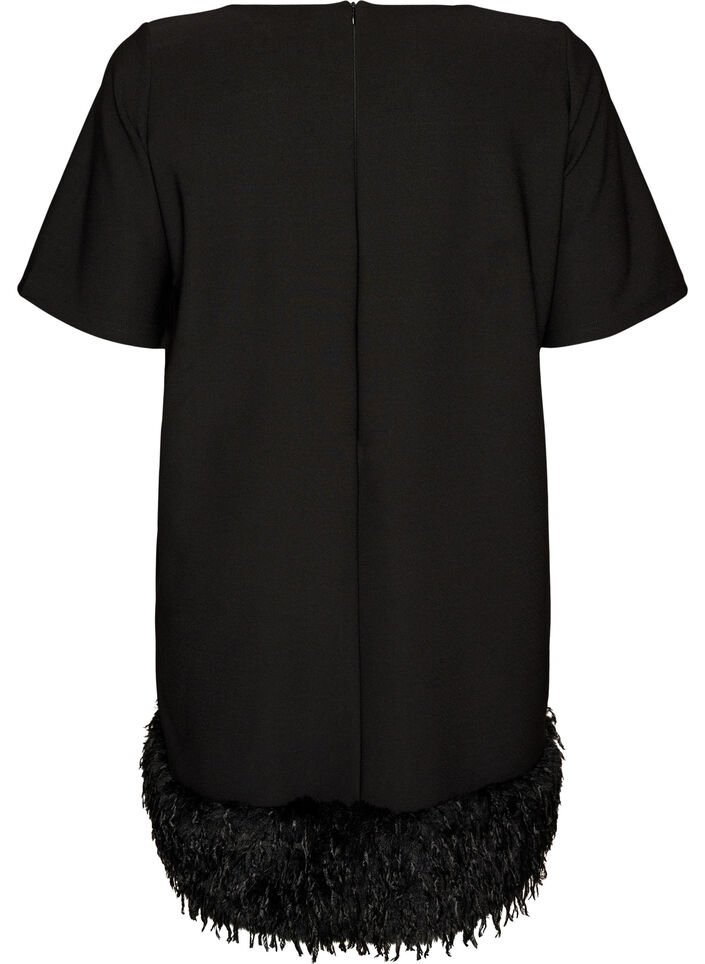 Short jersey dress with feather trim, Black, Packshot image number 1