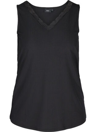 Close-fitting top with a lace trim, Black, Packshot image number 0
