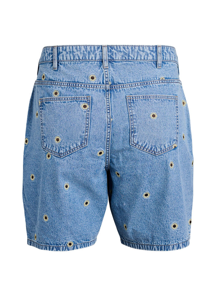 Denim shorts with embroidered flowers, Light Blue, Packshot image number 1