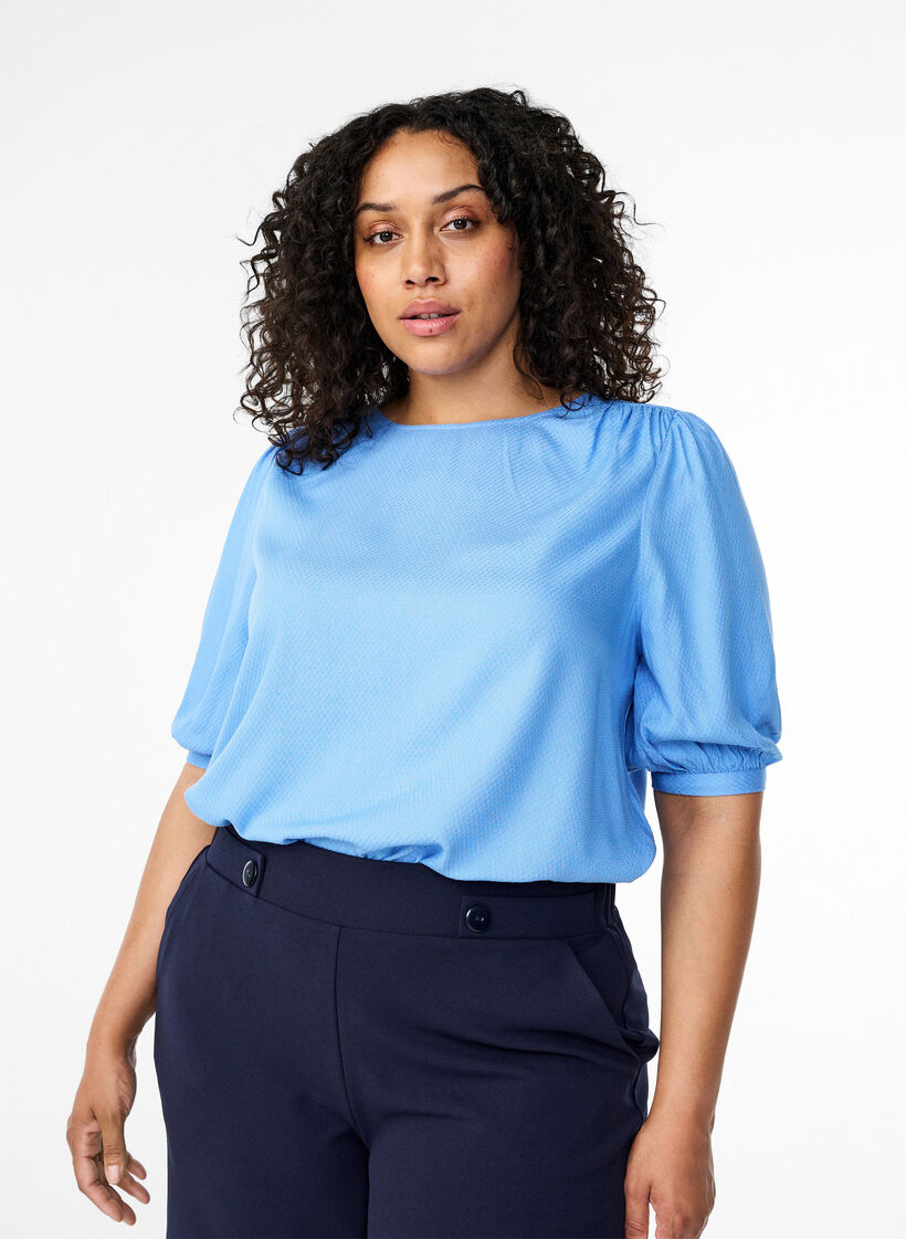 Viscose blouse with 1/2 sleeves, Cornflower Blue, Model image number 0
