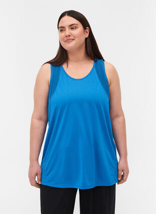 Exercise top with mesh, Daphne Blue, Model image number 0