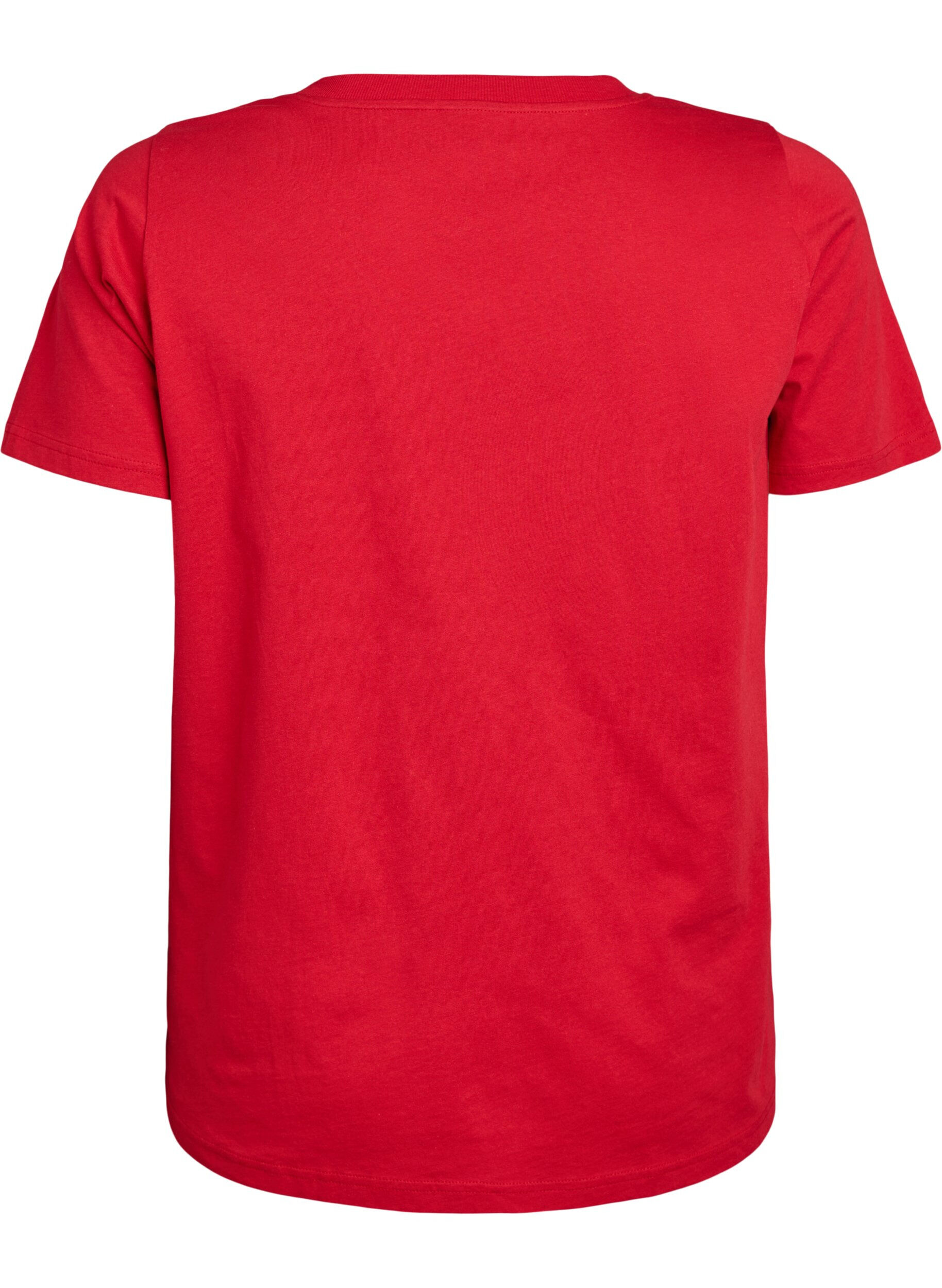 Zizzifashion Basic cotton T-shirt with a V-neck, Red, Packshot image number 1